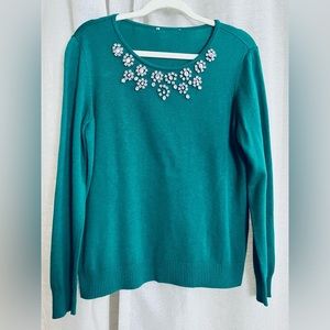 Appleseeds Womens size M green bejeweled & embellished sweater